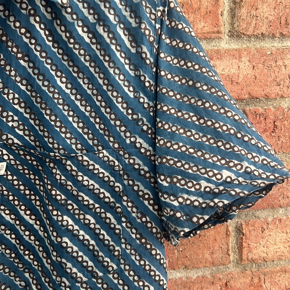 Anokhi Blue Indian resist geometric stripe  Men's size L Shirt - Picture 3 of 7